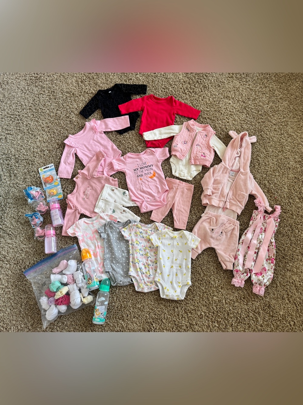 Assorted Pink & Neutral Baby One-Piece Bundle - Soft Long & Short Sleeve Styles